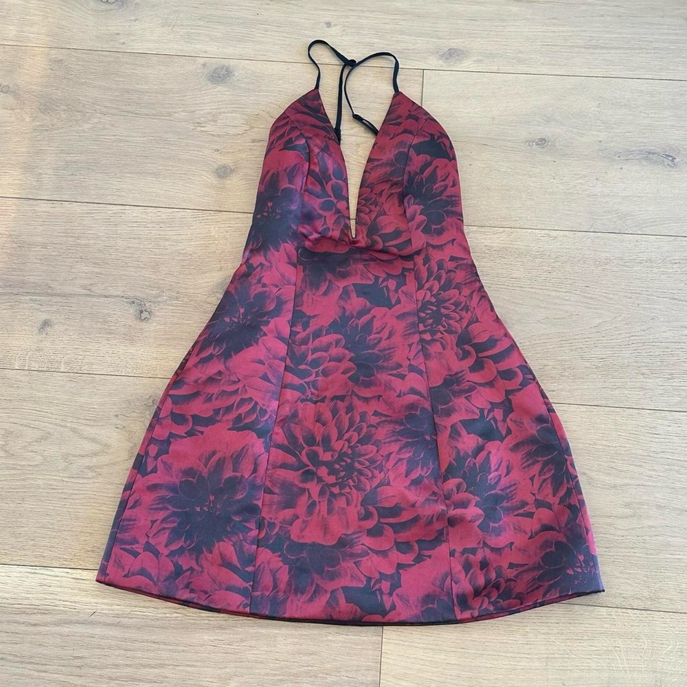 NBD Red and Black Floral Dress
